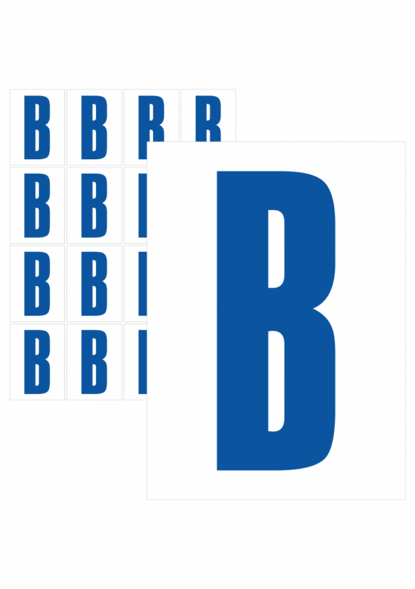 Značky písmen a čísel - Samolepiace tlačené písmeno na bielom podklade: B (Modré)