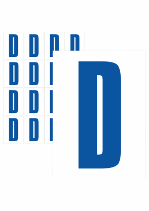 Značky písmen a čísel - Samolepiace tlačené písmeno na bielom podklade: D (Modré)