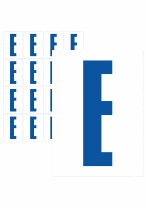 Značky písmen a čísel - Samolepiace tlačené písmeno na bielom podklade: E (Modré)