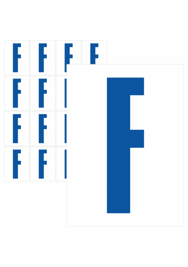 Značky písmen a čísel - Samolepiace tlačené písmeno na bielom podklade: F (Modré)