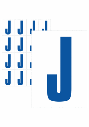 Značky písmen a čísel - Samolepiace tlačené písmeno na bielom podklade: J (Modré)