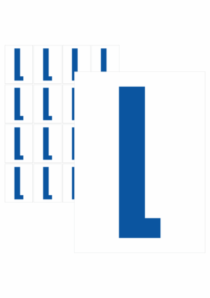 Značky písmen a čísel - Samolepiace tlačené písmeno na bielom podklade: L (Modré)