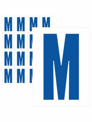 Značky písmen a čísel - Samolepiace tlačené písmeno na bielom podklade: M (Modré)