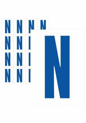 Značky písmen a čísel - Samolepiace tlačené písmeno na bielom podklade: N (Modré)