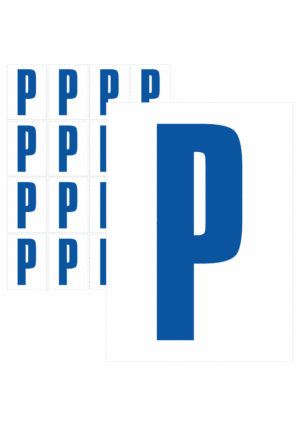 Značky písmen a čísel - Samolepiace tlačené písmeno na bielom podklade: P (Modré)