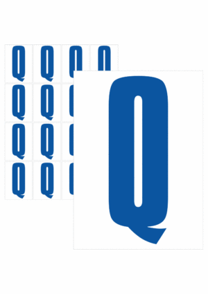 Značky písmen a čísel - Samolepiace tlačené písmeno na bielom podklade: Q (Modré)