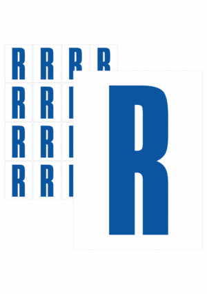 Značky písmen a čísel - Samolepiace tlačené písmeno na bielom podklade: R (Modré)