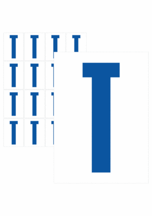 Značky písmen a čísel - Samolepiace tlačené písmeno na bielom podklade: T (Modré)