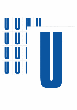 Značky písmen a čísel - Samolepiace tlačené písmeno na bielom podklade: U (Modré)