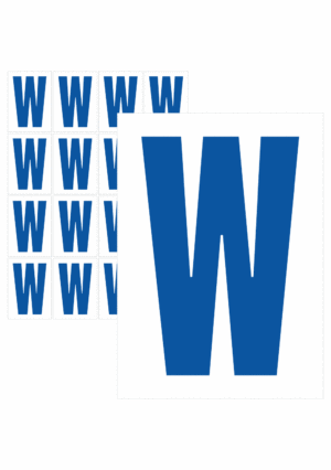 Značky písmen a čísel - Samolepiace tlačené písmeno na bielom podklade: W (Modré)