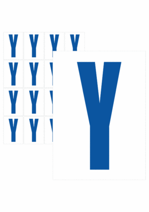 Značky písmen a čísel - Samolepiace tlačené písmeno na bielom podklade: Y (Modré)