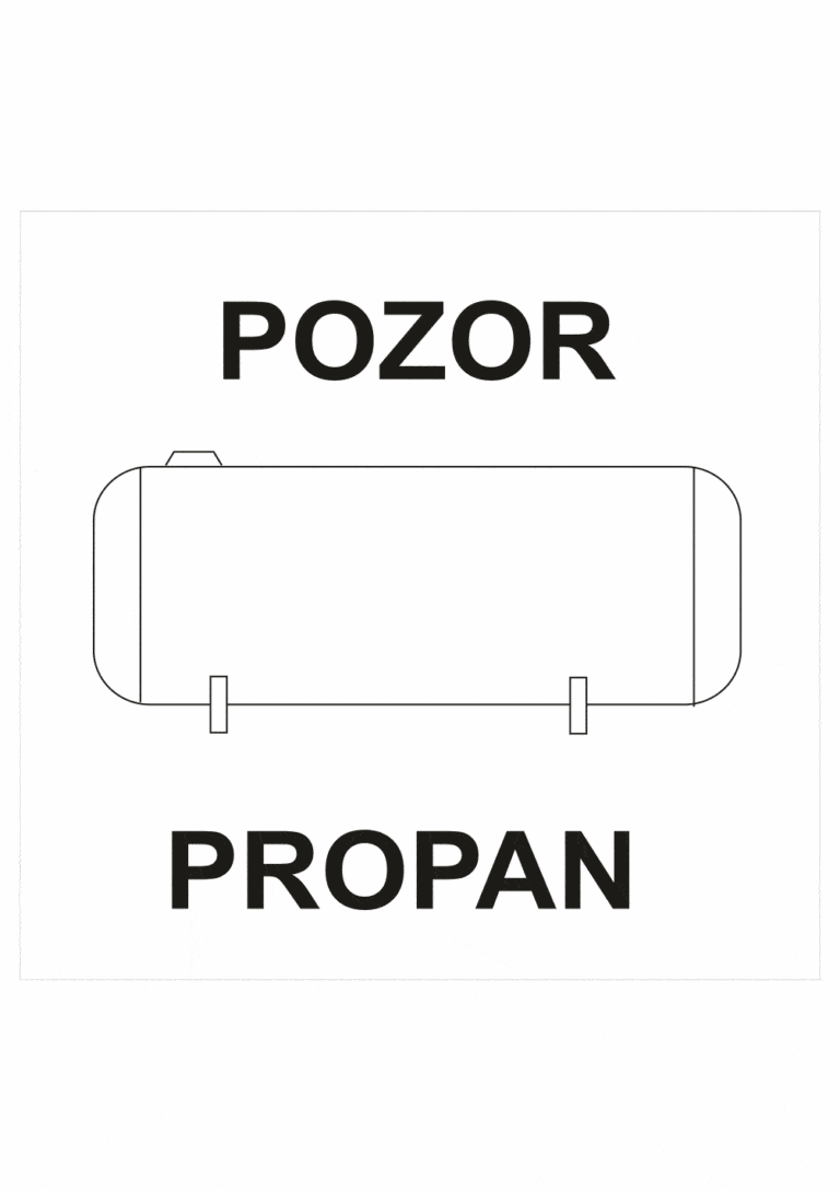 Označenie obalov nebezpečných látok - Tlakové nádoby a plyny: Pozor propan (Text + symbol)