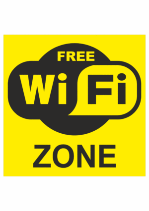 Značenie budov a priestorov - Označenie wifi pripojenie: Free WiFi zone (žltá)