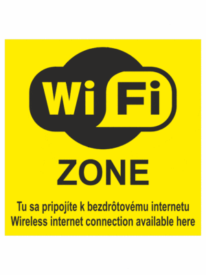 Značenie budov a priestorov - Označenie wifi pripojenie: WiFi zone / Tu sa pripojte (žltá)