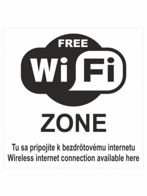 Značenie budov a priestorov - Označenie wifi pripojenie: Free WiFi zone / Tu sa pripojte