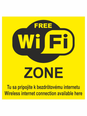 Značenie budov a priestorov - Označenie wifi pripojenie: Free WiFi zone / Tu sa pripojte (žltá)