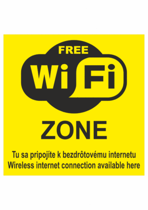 Značenie budov a priestorov - Označenie wifi pripojenie: Free WiFi zone / Tu sa pripojte (žltá)