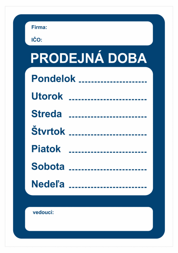 Značenie budov a priestorov - miestnosti a priestory: Prodejná doba