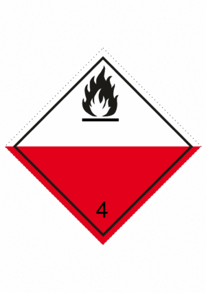 Označenie obalov nebezpečných látok - Symboly ADR: Nebezpečenstvo požiaru / Horľavé tuhé látky č.4 (červenobiela)