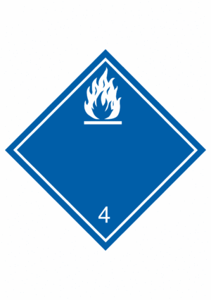 Označenie obalov nebezpečných látok - Symboly ADR: Nebezpečenstvo vývijania horľaveho plynu pri styku s vodou č.4 (Biala)