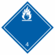 Označenie obalov nebezpečných látok - Symboly ADR: Nebezpečenstvo vývijania horľaveho plynu pri styku s vodou č.4 (Biala)