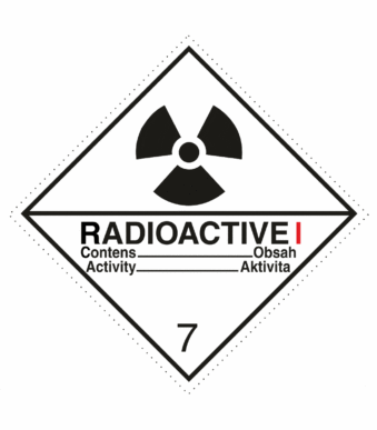 Označenie obalov nebezpečných látok - Symboly ADR: Radioaktívne látky kategorie I č.7