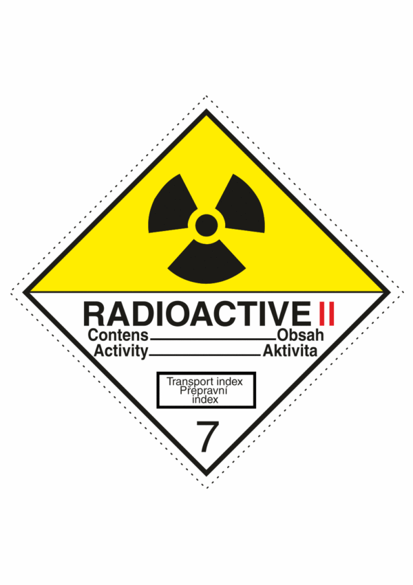 Označenie obalov nebezpečných látok - Symboly ADR: Radioaktívna látka v kusoch kategorie II č.7