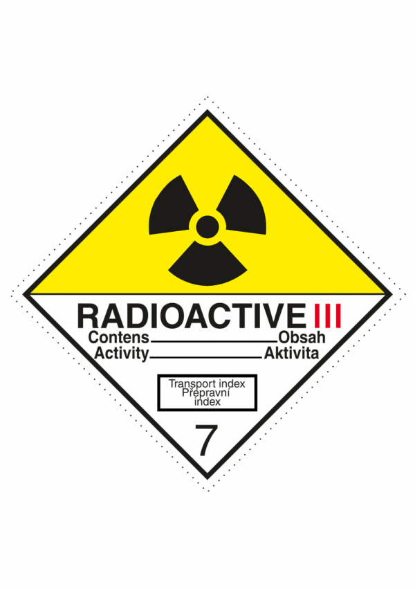 Označenie obalov nebezpečných látok - Symboly ADR: Radioaktívna látka v kusoch kategorie III č.7