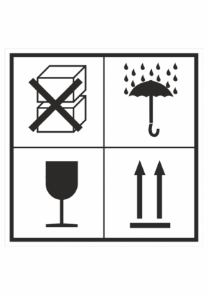 Označenie obalov nebezpečných látok - Prepravné štítky: Nestohovat, Krehke, Chraniť pred vlhkom, Touto stranou nahoru