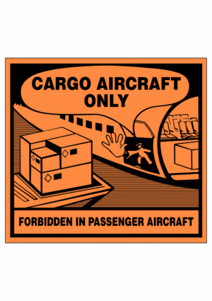 Označenie obalov nebezpečných látok - Prepravné štítky: Cargo aircraft only / Forbidden in passenger aircraft