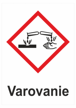 Označenie obalov nebezpečných látok - Výstražné symboly GHS/CLP s textom Varovanie: Korozívne