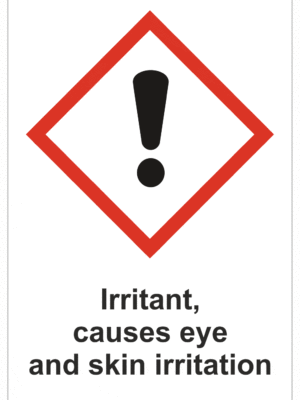 Označenie obalov nebezpečných látok - GHS symboly s textom: Irritant, causes eye and skin irritation