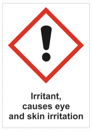 Označenie obalov nebezpečných látok - GHS symboly s textom: Irritant, causes eye and skin irritation