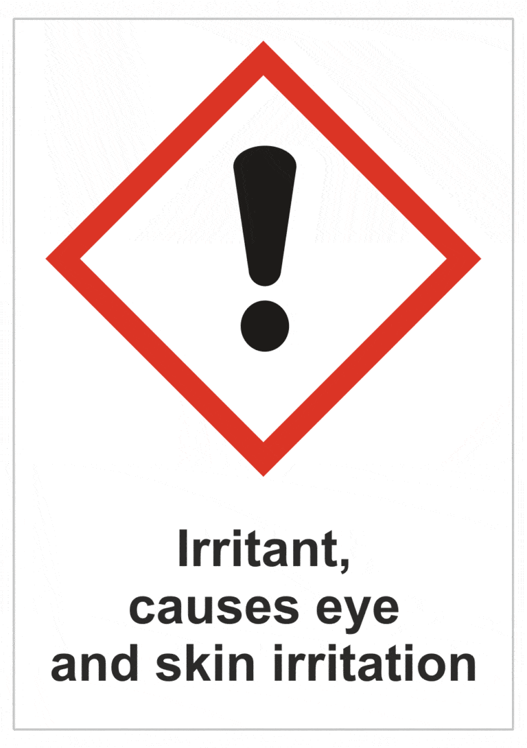 Označenie obalov nebezpečných látok - GHS symboly s textom: Irritant, causes eye and skin irritation