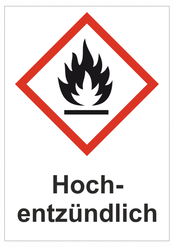 Označenie obalov nebezpečných látok - GHS symboly s textom: Hoch-entzündlich