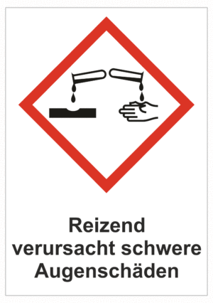 Označenie obalov nebezpečných látok - GHS symboly s textom: Reizend verursacht schwere Augenschäden