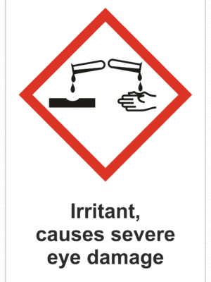 Označenie obalov nebezpečných látok - GHS symboly s textom: Irritant, causes severe eye damage