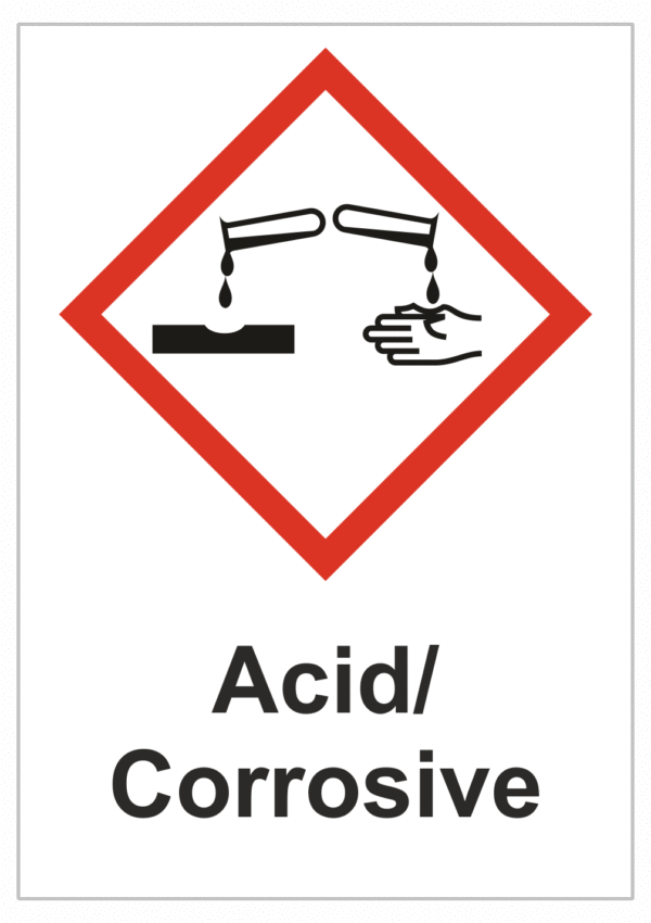 Označenie obalov nebezpečných látok - GHS symboly s textom: Acid / Corrosive