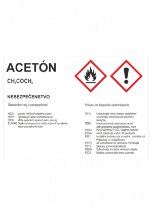Označenie obalov nebezpečných látok - GHS štítok s názvem: Acetón / Nebezpečenstvo + text