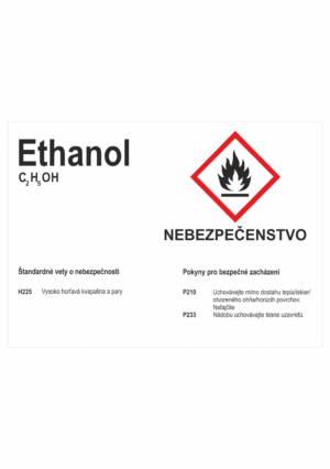 Označenie obalov nebezpečných látok - GHS štítok s názvem: Ethanol / Nebezpečenstvo + text