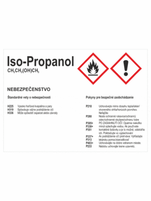Označenie obalov nebezpečných látok - GHS štítok s názvem: Iso-Propanol / Nebezpečenstvo + text