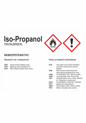 Označenie obalov nebezpečných látok - GHS štítok s názvem: Iso-Propanol / Nebezpečenstvo + text