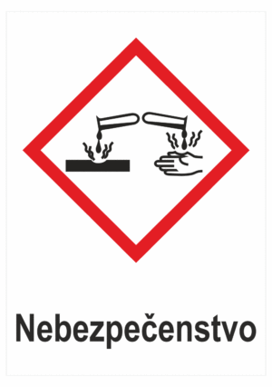 Označenie obalov nebezpečných látok - Výstražné symboly GHS/CLP s textom Nebezpečenstvo: Korozívne