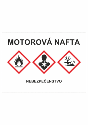 Označenie obalov nebezpečných látok - GHS štítok s názvem: Motorová nafta / Nebezpečenstvo