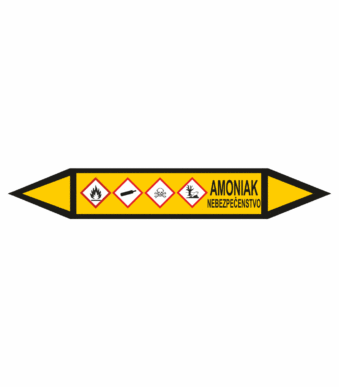 Značenie potrubí - Obojsmerné šípky se symboly: Amoniak / Nebezpečenstvo