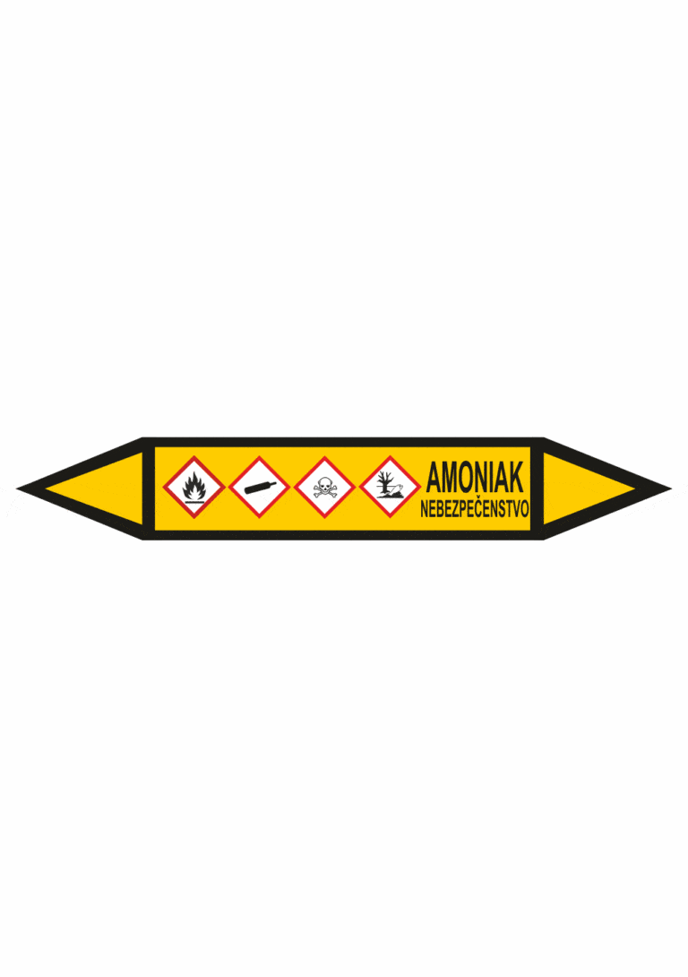 Značenie potrubí - Obojsmerné šípky se symboly: Amoniak / Nebezpečenstvo