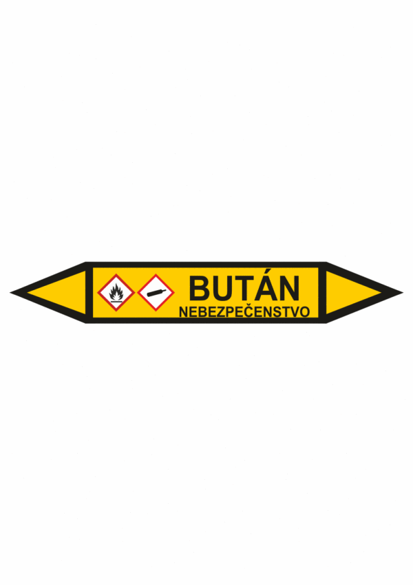 Značenie potrubí - Obojsmerné šípky se symboly: Bután / Nebezpečenstvo