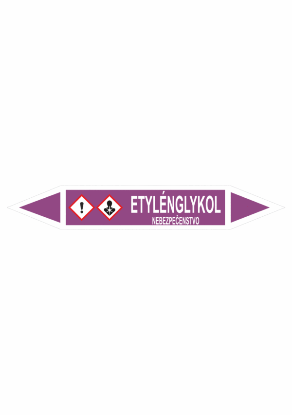 Značenie potrubí - Obojsmerné šípky se symboly: Etylénglykol / Nebezpečenstvo