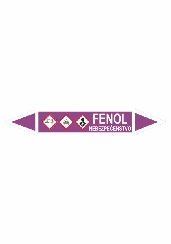 Značenie potrubí - Obojsmerné šípky se symboly: Fenol / Nebezpečenstvo
