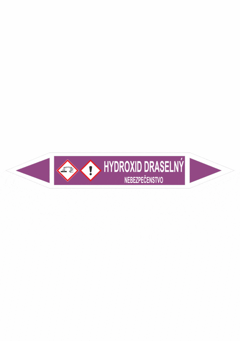 Značenie potrubí - Obojsmerné šípky se symboly: Hydroxid draselný / Nebezpečenstvo
